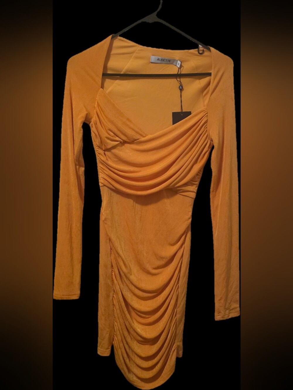 Orange Ruched Long-Sleeve Bodycon Dress
